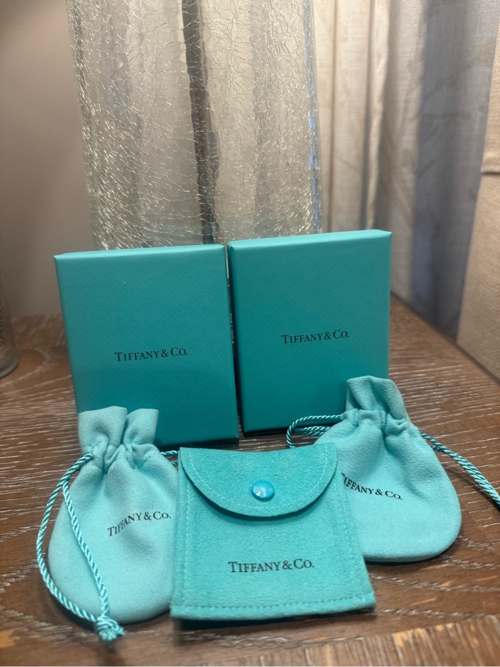 2 Tiffany & Co. Boxes with 3 Mini Pouches and in Signature Tiffany Blue
